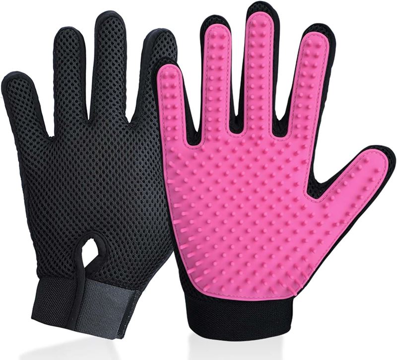 Delomo Upgrade Pet Grooming Gloves designed to remove loose hair, dirt, and dander while massaging your pet’s skin.
