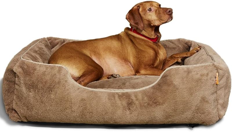 FUZI Luxury Aesthetic Dog Bed with bolster design, offering comfort and support in a luxurious setting.