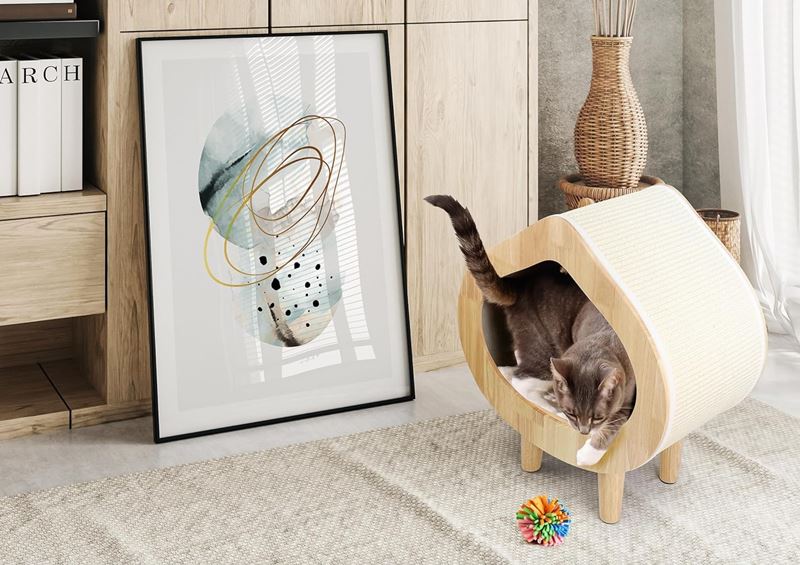 leo-lexi-modern-cat-bed LEO & LEXI Modern Cat Bed with built-in scratching wall, a stylish and functional luxury bed for medium-sized cats.