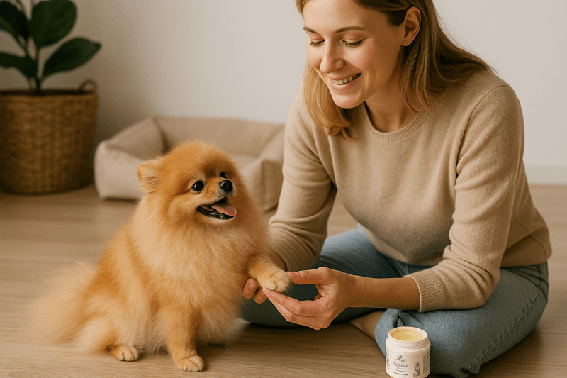 C:\Users\Admin\Desktop\Woman Brushing a Fluffy Pomeranian on a Cozy Weekend.png